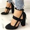 Sandalen Mode Dicke High Heels Kausal Für Frauen Knöchelriemen Runde Kopf Wildleder Schuhe Elegante Bandage Singles