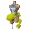 Malha Ruffle Mulheres Shinning Lantejoulas Backl Bodysuits para Mulheres Outdoor Stage Dance Singer Costume Drag Queen Outfit Photo Shoot M5Yr #