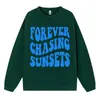 Casual plus size Women's Pullovers Forever Chasing Sunsets Letter Pattern Printing Hooded Crewneck Sweatshirts Warm Fleece Tops M5ge#