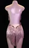 Sparkly Rhinestes Fringes Justaucorps Sexy Gland Body Costume de danse Jazz une pièce Stage Wear Dancer Performance Show Z0Ff #