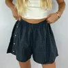 Women's Shorts Imcute Y2K Lounge Cute Soft Elastic Low Waist Plaid Print Button Front Pajama Bottoms Boxer Sleepwear