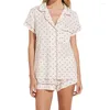 Accueil Vêtements Ensemble de pyjama d'été pour femmes imprimé coeur doux 2 pièces vêtements de détente costumes manches courtes chemises amples hauts et shorts vêtements de nuit