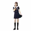 Muziek Borduren Schooluniform Middelbare School Meisje Matrozenpakken Cosplay Kostuum Zwart Korte Korte Mouw Japanse Anime Uniformen Y12l #