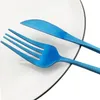 Flatware Sets 30Pcs Blue Cutlery Set 304 Stainless Steel Dinnerware Matte Kitchen Western Silverware Knife Fork Spoon