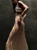 Grundlegende Freizeitkleider Tossy Summer Knit Slim Maxi Dress Female High Waist Hollow Out Slveless Knitwear Fashion Dress Elegant Women Pullover Dress T240330