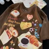 Vintage marrón oscuro anime comida horneada impresión camisetas de gran tamaño hip hop streetwear kawaii tee adolescente suelta camisetas casuales harajuku 240325