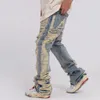 Pantaloni jeans lavati blu con buco sfilacciato strappato Harajuku per uomo e donna Tasche Streetwear Pantaloni larghi in denim casual 240320