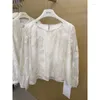 Blusas femininas 2024 primavera outono tripulação pescoço oco para fora moda solta manga longa estilo chinês bordado flor renda chiffon topo