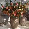 Decorative Flowers Artificial Pomegranate Branch With Leaf Fake Flower Red Plant For Indoor Table Pographic Home Decoration