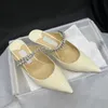 Luxury Designer Water Diamond Shoe Women Pumps Slipper Sandaler High Heels Crystal Straps Stiletto klack Sexig Pointed Toe Patent Leather Party Wedding