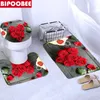 Douchegordijnen Liefde Rozen Bloemen Gordijn Badkamer Antislip Voetstuk Tapijt Wc Cover Badmatten Set Valentijnsdag Decoratie