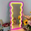 Espelho decorativo montado em maquiagem neon LED de 1 unidade, espelho de parede criativo para corredor, sala de estar, quarto, banheiro, decorações de casa, presente de aniversário