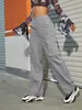 Kobiety Fashion Flap Pocket Spodnie Bf workowate szerokie nogi hip -hopowe spodnie dresowe wysokie talia swobodne spodnie spadochronowe Mujer 240322