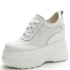 Scarpe Casual 11 cm Vera Pelle Donna Moda Sneakers con plateau Tacco alto nascosto Zeppa Walking Brides Wedding Tennis