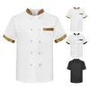 Manteau de chef unisexe, uniforme de chef respirant et résistant aux taches pour le personnel du restaurant de cuisine, haut à manches courtes à double boutonnage pour les cuisiniers y2ec #