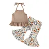 Clothing Sets Toddler Girl 2pc Summer Clothes Baby Bell Bottom Outfit Sleeveless Halter Neck Crop Top Floral Print Flare Pants