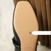 Casual Shoes 2024 Woman Elegant Black Square Toe French Leather 3CM High Heel Retro Loafers Female Metal Buckle Mary Jane