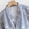 Accueil Vêtements Coton Couleur Tissé Jacquard Kimono Pyjama Robes Pour Hommes Quatre Saisons Mince Dentelle Sueur Peignoir À La Vapeur Peinture À L'encre Robe