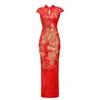 Китайский Новый год женская одежда Короткие LG Dr Red Chegsam Qipao Wedding Dr Plus Size Woman Evening Sequin Drag Phoenix Q6fg #