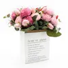 Guirnaldas de flores decorativas Ramo de flores artificiales de peonía de seda rosa de 30 cm, 5 cabezas grandes y 4 brotes, plantas falsas baratas para decoración de bodas en el hogar en puerta L2403