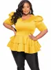 plus Size 4XL Women Blouses Lantern Short Sleeve Ruffles Tops for Ladies Office 2023 Summer Yellow Purple African Fi Shirts T2NJ#