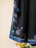 Women's Pants Black Jacquard Chinese Style Embroidered Elastic Waist Skirt Vintage Loose Wide Leg Linen Trousers