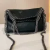 Falabella Mini Woman Metallic Sliver Black Tiny Shop Women Hands Handbag Leather Crossbody Commuter Bag I34S#