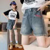 Shorts d'été en Denim de couleur unie pour adolescentes de 5 à 14 ans, pantalons courts de haute qualité, à la mode, 2024