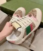 Screener Sneakers Designer Dirty Casual Shoes Tennis Beige Butter Loafers Women Män som kör sneaker Vintage Leather Classic Red Green Stripe Shoes Storlek 34-44