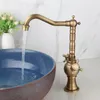 Bathroom Sink Faucets ZAPPO Antique Brass Faucet Dual Handle Spout Kitchen Single Hole Swivel Cold Water Mixer Tap