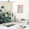 Shower Curtains Chinese Style Lotus Koi Bamboo Ink Painting Bathroom Curtain Vintage Bath Decorations For Home
