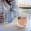 Wine Glasses 280ml Glass Household Drinking Cup Frosted Glacier Grain Women's High Appearance Office Coffee With Handle 4 Color Available