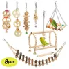 Other Bird Supplies Perches Pet Swing Cage Standing Hanging Parrot Toys Ladders Chewing 8pcs/set Accessories Hammock Climbing Wooden