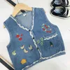 Giacche Gilet di jeans per bambina Gilet di cotone con ricamo in pizzo carino Gilet per bambini Abbigliamento per bambini Capispalla
