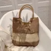 Borse a tracolla Borsa in paglia intrecciata Colore a contrasto con nappe Tessitura estiva sotto le ascelle Grande capacità Moda Casual Semplice per le vacanze al mare