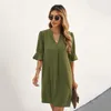 Robe en mousseline d'été Femmes Couleur solide lâche Vlein V couche Vle