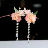 Hårklämmor Barrettes Pink Cotton Flower Hairpins Side Pearl Headpieces Retro Chinese Hair Clips Fringe Jewelry for Women Girls Accessor OTFD7