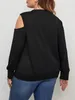 finjani Women's Plus Size Sweatshirt Lg Sleeve Soild Bott Slip Shoulder Sweatshirt Casual Clothing For Autumn New A27L#