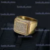 Anelli a banda Bling Bling ghiacciato in acciaio inossidabile anelli di dito quadrati geometrici per uomo Rapper Gioielli Oro Dimensioni di colore argento Gold 7-13 T240330