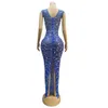 sexy Stage Sier Sequins Rhinestes Blue Dr Outfit Photo Shoot Dance Nightclub Costume Female Singer Dance Party Wear E7eL#