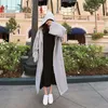 패션 느슨한 스트레이트 후드 겉옷 여성 긴 맥시 플러스 크기 S-XL 회색 및 검은 가을 겨울 코트 240318