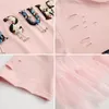 Casual Dresses Pink Sweet Loose T-shirt Dress 2024 Spring And Summer Round Neck Short-sleeved Mesh Splicing Midi For Pregnant Women