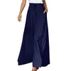 Calças femininas yoga mulheres casual cor sólida perna larga flowy drape plissado cintura alta cinto elástico menos roupas de primavera longas