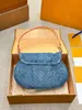 24SS Kvinnors lyxhandväska Designer denim Sunset Stor götväska Kvinnors handväska underarmsäck Crossbody Bag axelväska Purse 27 cm