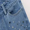 Dames Jeans ZATRHMBM 2024 Damesmode Kunstmatige Diamant Instelling Recht Vintage Zijzakken Hoge Taille Vrouwelijke Broek Mujer