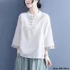 Wiosenne letnie haft elegancki vintage Chegsam Hanfu Chinese Chinese Traditial Style Women Clothing Vintage LG Tope Femal Top I7eo#