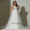 Robe de mariée en dentelle Boho, grande taille, manches de mariée, ligne A, col en V, courbe blanche, 2023, i95s #