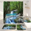 Tende da doccia Foresta Cascata Tenda e tappeto Set da bagno Piante tropicali Accessori per decorazioni per paesaggi da spiaggia sabbiosa