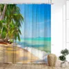 Duschgardiner vid havet Havet Beach Palm Tree Waves Seascape Nature Landscape Blue Sky Sunshine Print Badrumdekor med krokar