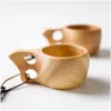 Mugs 1Pc Finland Kuksa Portable Coffee Mug Rubber Wood Handle Two Hole Cowe Rope Hook Juice Milk Drop Delivery Home Garden Kitchen, Di Dhlkj